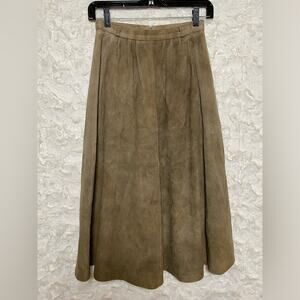 Echtes Leder Suede Beige Tan Midi A-Line Skirt Size EU 36 Womens